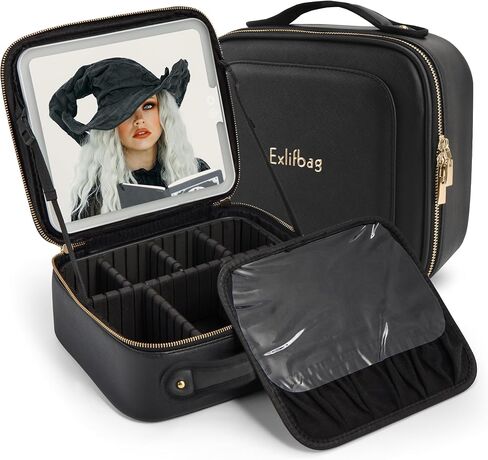 Makeup Bag with Led Mirror, Portable Travel Makeup Bag, Makeup Bag Organizer, Cosmetic Bag (Black) in Kuwait