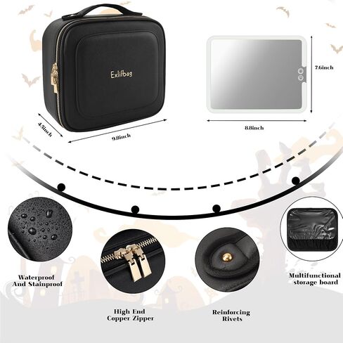 Makeup Bag with Led Mirror, Portable Travel Makeup Bag, Makeup Bag Organizer, Cosmetic Bag (Black) in Kuwait
