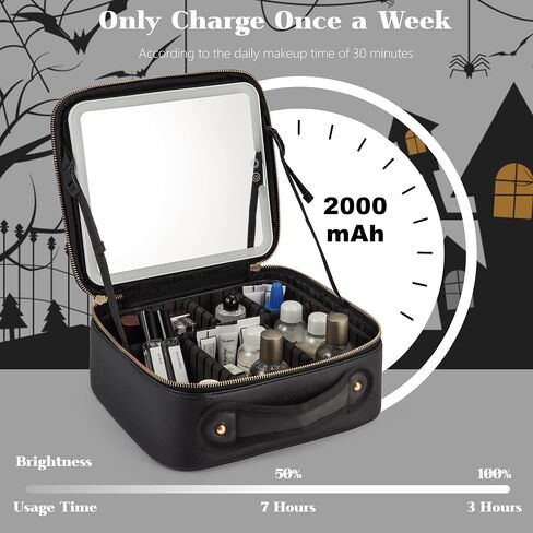 Makeup Bag with Led Mirror, Portable Travel Makeup Bag, Makeup Bag Organizer, Cosmetic Bag (Black) in Kuwait