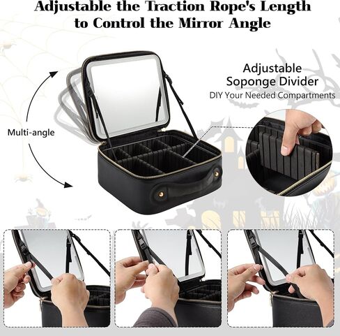 Makeup Bag with Led Mirror, Portable Travel Makeup Bag, Makeup Bag Organizer, Cosmetic Bag (Black) in Kuwait