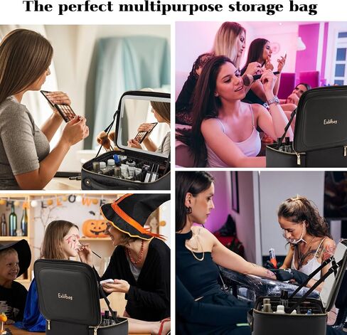 Makeup Bag with Led Mirror, Portable Travel Makeup Bag, Makeup Bag Organizer, Cosmetic Bag (Black) in Kuwait