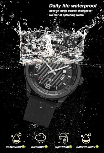 Fashion Analog Watch for Men, Waterproof Quartz Watch with Silicone Band, Unique Design Mens Military Army Sports Calendar Date Big Large Face Wrist Watch in Saudi Arabia