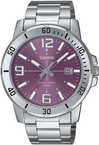 Casio Gents Watch Purple Dial Silver Band, Purple in Saudi Arabia