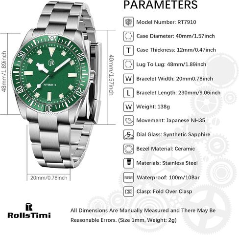 HaiQin RollsTimi Men's NH35 Automatic Watches Self Winding Stainless Steel Watch for Men 100M Waterproof Ceramic Bezel Screwed Crown Fashion Casual Wristwatch in Kuwait