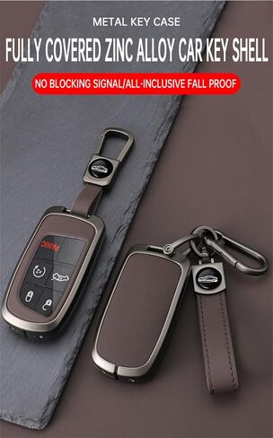 ontto Car Key Fob Cover Fit for Jeep Grand Cherokee Key Remote Metal Frame and Leather Key Shell Full Protector Fit for Dodge Challenger Charger Dart Durango Journey Car Accessories Black in Saudi Arabia
