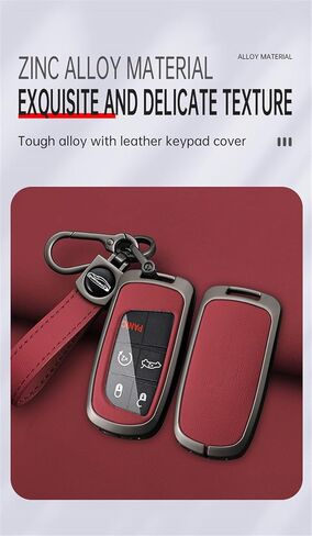 ontto Car Key Fob Cover Fit for Jeep Grand Cherokee Key Remote Metal Frame and Leather Key Shell Full Protector Fit for Dodge Challenger Charger Dart Durango Journey Car Accessories Black in Saudi Arabia