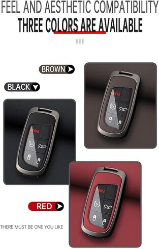 ontto Car Key Fob Cover Fit for Jeep Grand Cherokee Key Remote Metal Frame and Leather Key Shell Full Protector Fit for Dodge Challenger Charger Dart Durango Journey Car Accessories Black in Saudi Arabia