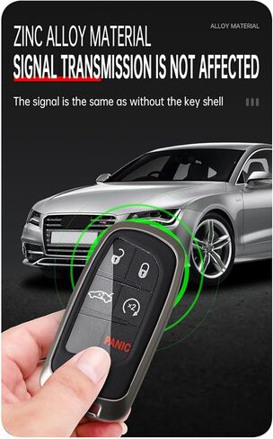 ontto Car Key Fob Cover Fit for Jeep Grand Cherokee Key Remote Metal Frame and Leather Key Shell Full Protector Fit for Dodge Challenger Charger Dart Durango Journey Car Accessories Black in Saudi Arabia