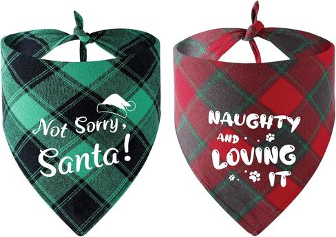 Naughty and Nice List Plaid Dog Bandanas for Christmas Holiday 2-Pack Funny Designs Xmas Gift Scarf for Medium and Large Pets,Medium in Saudi Arabia