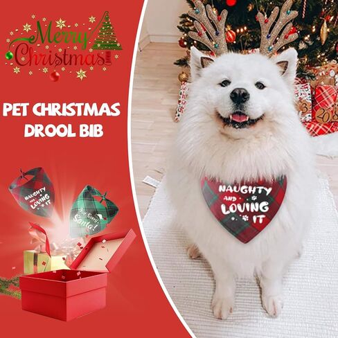 Naughty and Nice List Plaid Dog Bandanas for Christmas Holiday 2-Pack Funny Designs Xmas Gift Scarf for Medium and Large Pets,Medium in Saudi Arabia