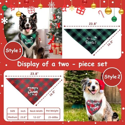 Naughty and Nice List Plaid Dog Bandanas for Christmas Holiday 2-Pack Funny Designs Xmas Gift Scarf for Medium and Large Pets,Medium in Saudi Arabia