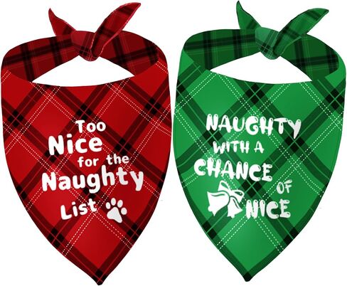 Naughty and Nice List Plaid Dog Bandanas for Christmas Holiday 2-Pack Funny Designs Xmas Gift Scarf for Medium and Large Pets,Medium in Saudi Arabia