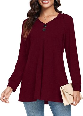 CATHY Hoodies for Women Plus Size Tunic Pullover Casual Sweatshirt Loose Flared Sweaters Fashion Outfits 2024 Trendy in Kuwait