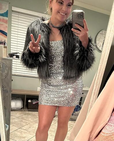 PrettyGuide Women's Sparkly Sequin Dress Sexy Crisscross Lace Up Back Homecoming Dress Spaghetti Strap Bodycon Party Dress in Saudi Arabia