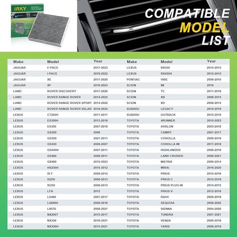 CF10285 Cabin Air Filter with Activated Carbon Compatible with Subaru Toyota Camry 4Runner Rav4 Lexus Pontiac Scion Jaguar Land Rover CP285 in Saudi Arabia