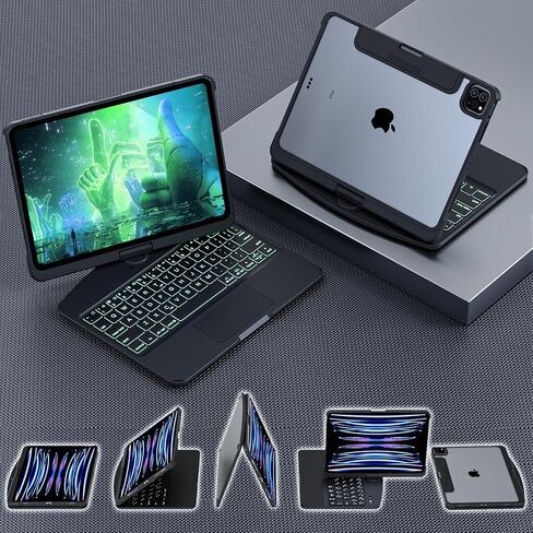 حافظة شفافة للوحة المفاتيح دوارة 360 درجة لجهاز iPad Air 13 2024(M2) مع لوحة تتبع ذكية لجهاز iPad Pro الجيل السادس، حافظة دوارة، إضاءة خلفية ذكية وحامل أقلام، أبيض شفاف in Saudi Arabia