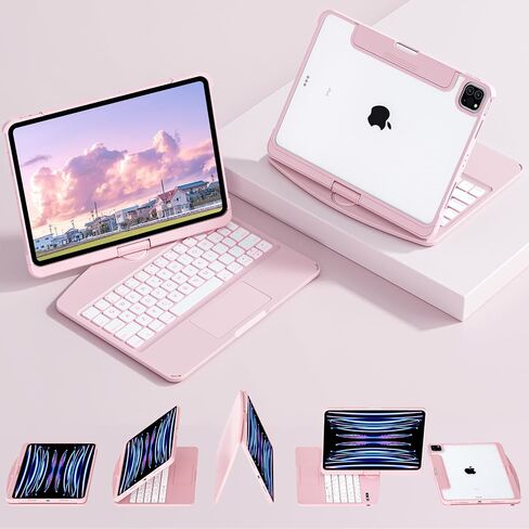 حافظة شفافة للوحة المفاتيح دوارة 360 درجة لجهاز iPad Air 13 2024(M2) مع لوحة تتبع ذكية لجهاز iPad Pro الجيل السادس، حافظة دوارة، إضاءة خلفية ذكية وحامل أقلام، أبيض شفاف in Saudi Arabia
