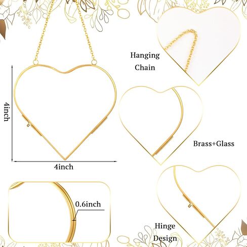 4 Pcs Glass Pressed Flower Frame Hanging Double Glass Frame for Pressed Flowers Modern Heart Picture Frames Geometric Clear Floating Frame for Home DIY Wall Decor(Gold,4 x 4 Inch) in Kuwait