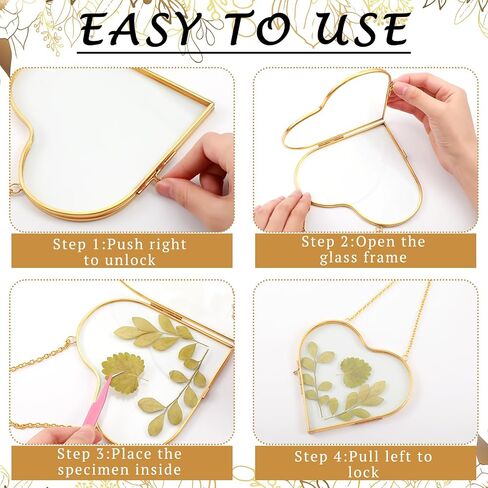 4 Pcs Glass Pressed Flower Frame Hanging Double Glass Frame for Pressed Flowers Modern Heart Picture Frames Geometric Clear Floating Frame for Home DIY Wall Decor(Gold,4 x 4 Inch) in Kuwait