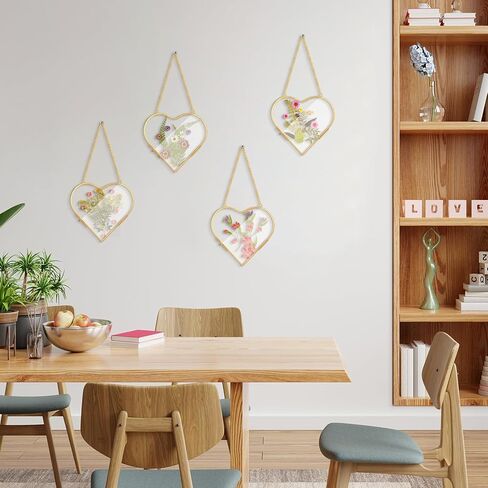 4 Pcs Glass Pressed Flower Frame Hanging Double Glass Frame for Pressed Flowers Modern Heart Picture Frames Geometric Clear Floating Frame for Home DIY Wall Decor(Gold,4 x 4 Inch) in Kuwait