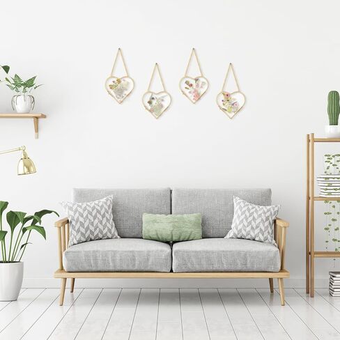4 Pcs Glass Pressed Flower Frame Hanging Double Glass Frame for Pressed Flowers Modern Heart Picture Frames Geometric Clear Floating Frame for Home DIY Wall Decor(Gold,4 x 4 Inch) in Kuwait