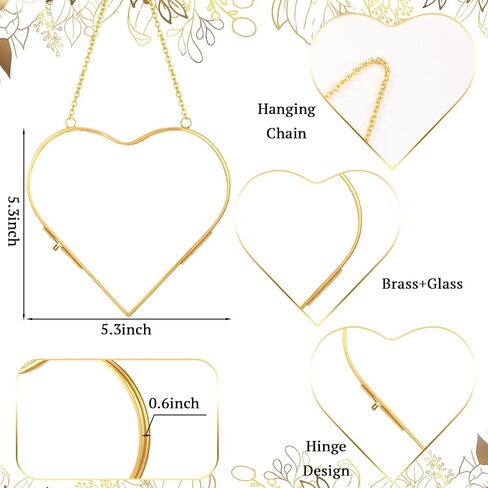 4 Pcs Glass Pressed Flower Frame Hanging Double Glass Frame for Pressed Flowers Modern Heart Picture Frames Geometric Clear Floating Frame for Home DIY Wall Decor(Gold,4 x 4 Inch) in Kuwait