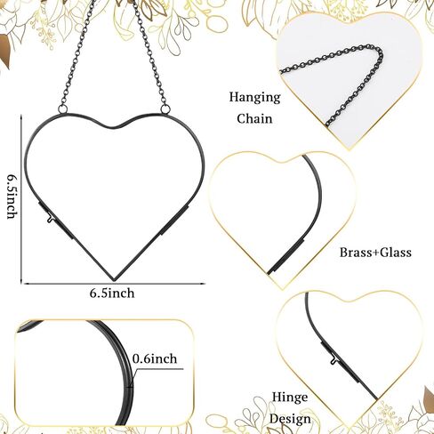 4 Pcs Glass Pressed Flower Frame Hanging Double Glass Frame for Pressed Flowers Modern Heart Picture Frames Geometric Clear Floating Frame for Home DIY Wall Decor(Gold,4 x 4 Inch) in Kuwait