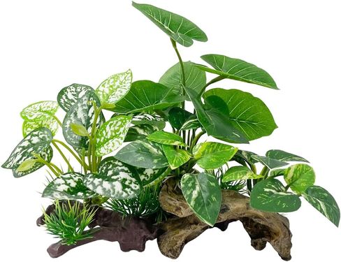 Smoothedo-Pets Fish Tank Decor Aquarium Decorations 5inch Mini Tree Ornaments Betta Silk Leaf pad Hammock Artifical Driftwood Cave Goldfish Bowl Accessories (Type-F) in Saudi Arabia