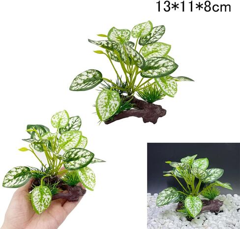 Smoothedo-Pets Fish Tank Decor Aquarium Decorations 5inch Mini Tree Ornaments Betta Silk Leaf pad Hammock Artifical Driftwood Cave Goldfish Bowl Accessories (Type-F) in Saudi Arabia
