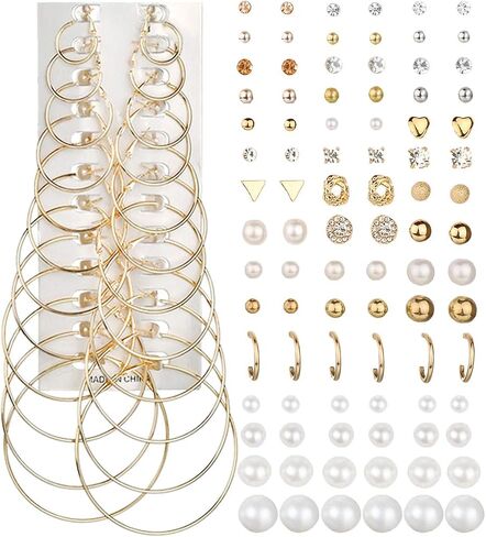 57-60 Pairs Assorted Multiple Stud Hoop Earrings for Women Crystal Pearl Stud Earrings Set in Kuwait