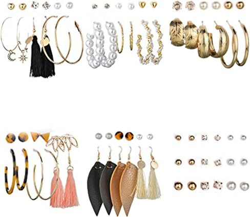 57-60 Pairs Assorted Multiple Stud Hoop Earrings for Women Crystal Pearl Stud Earrings Set in Kuwait