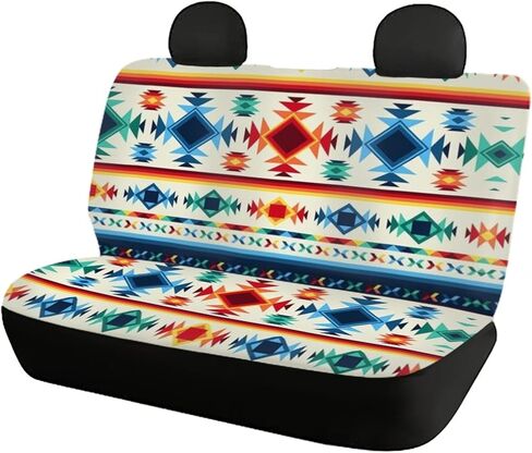 Bulopur Aztec Tribal Auto Accessories ديكور داخلي 4 قطع، أغطية مقاعد أمامية للسيارات نافاجو العرقية الملونة مع غطاء مقعد سيارة خلفي متطابق in Kuwait