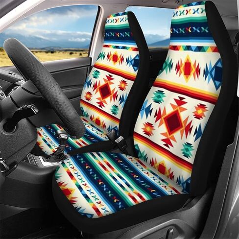Bulopur Aztec Tribal Auto Accessories ديكور داخلي 4 قطع، أغطية مقاعد أمامية للسيارات نافاجو العرقية الملونة مع غطاء مقعد سيارة خلفي متطابق in Kuwait