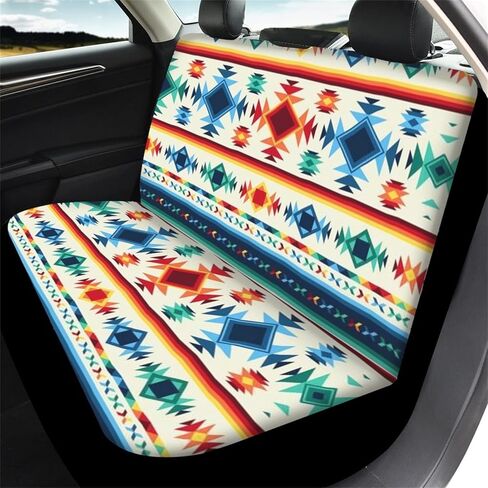 Bulopur Aztec Tribal Auto Accessories ديكور داخلي 4 قطع، أغطية مقاعد أمامية للسيارات نافاجو العرقية الملونة مع غطاء مقعد سيارة خلفي متطابق in Kuwait