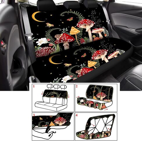17 Pcs Mushroom Car Seat Covers Mushroom Car Accessories Full Set for Women Men Automotive Rear Front Seat Protector View Mirror Hanging Ornament Steering Wheel Belt Cover (Cool Mushroom) in Kuwait