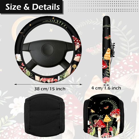 17 Pcs Mushroom Car Seat Covers Mushroom Car Accessories Full Set for Women Men Automotive Rear Front Seat Protector View Mirror Hanging Ornament Steering Wheel Belt Cover (Cool Mushroom) in Kuwait