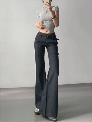 بنطلون نسائي من MakeMeChic ذو طيات واسعة الساق مزود بسحاب وسروال قصير من أسفل الجرس in Saudi Arabia