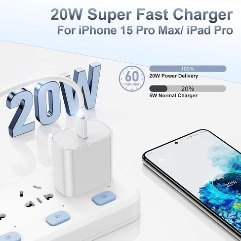 for iPhone 15 Fast Charger and 10ft Type C to C Cable Cord Long, 20W USB C Charging Block for Apple iPhone 15 Plus/15 Pro Max,iPad Pro 12.9/11 inch/4/3 th/Air/Mini,Wall Plug Power Adapter Cube Pink in Kuwait