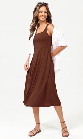 ODODOS Square Neck Midi Dress with Pockets for Women Summer Casual Sleeveless Sundress Flare Tank Dress in Kuwait