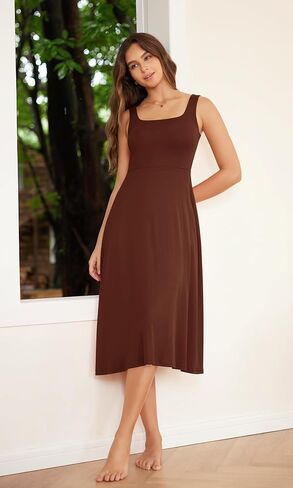 ODODOS Square Neck Midi Dress with Pockets for Women Summer Casual Sleeveless Sundress Flare Tank Dress in Kuwait