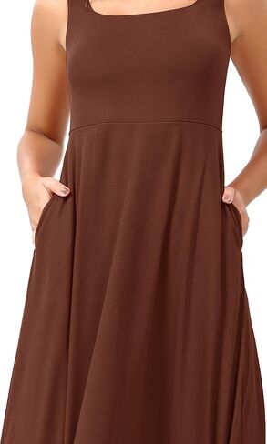 ODODOS Square Neck Midi Dress with Pockets for Women Summer Casual Sleeveless Sundress Flare Tank Dress in Kuwait