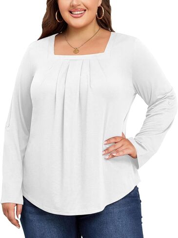 بلايز مقاسات كبيرة للنساء 3/4 كم رقبة مربعة تونك كاجوال فضفاض مناسب للقمصان بلوزة L-4XL in Kuwait