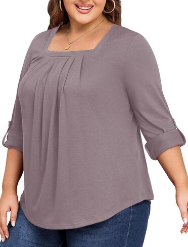 بلايز مقاسات كبيرة للنساء 3/4 كم رقبة مربعة تونك كاجوال فضفاض مناسب للقمصان بلوزة L-4XL in Kuwait