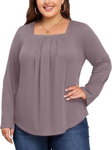 بلايز مقاسات كبيرة للنساء 3/4 كم رقبة مربعة تونك كاجوال فضفاض مناسب للقمصان بلوزة L-4XL in Kuwait