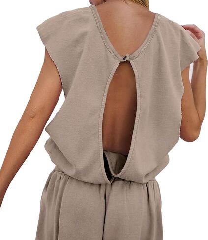 Oversized Wide leg Jumpsuit with Pockets One piece Outfits Open Back Overall Elastic Waist Workout Onesie Romper in Saudi Arabia