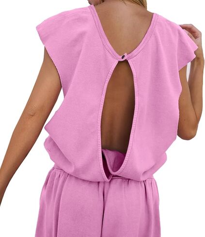 Oversized Wide leg Jumpsuit with Pockets One piece Outfits Open Back Overall Elastic Waist Workout Onesie Romper in Saudi Arabia