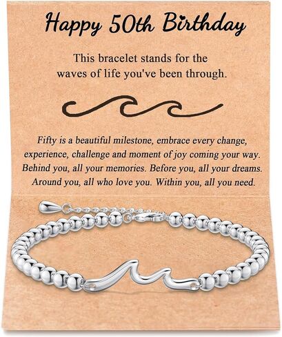 Wave Bracelets Silver Beaded M Charm Friendship Bracelets,Birthday Gift for Women Friendship, Mom, Sister, Daughter,Gifts for Women Birthday Unique,21th 40th 60th Happy Birthday Gifts for Women Her in Saudi Arabia