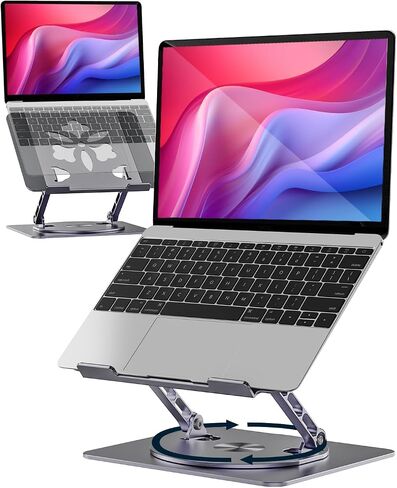Adjustable Laptop Stand for Desk with 360° Rotating Base - Aluminum Ergonomic Laptop Riser Holder, Portable Computer Stand Fits for MacBook Pro/Air Dell HP Lenovo Notebook up to 15.6" (Black) in Saudi Arabia