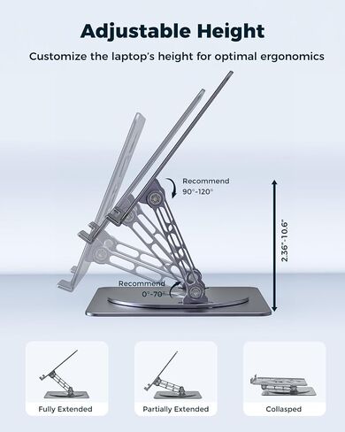 Adjustable Laptop Stand for Desk with 360° Rotating Base - Aluminum Ergonomic Laptop Riser Holder, Portable Computer Stand Fits for MacBook Pro/Air Dell HP Lenovo Notebook up to 15.6" (Black) in Saudi Arabia