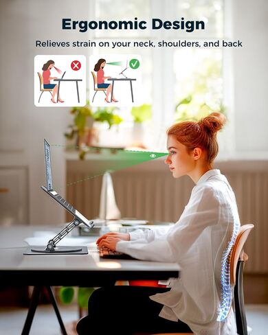 Adjustable Laptop Stand for Desk with 360° Rotating Base - Aluminum Ergonomic Laptop Riser Holder, Portable Computer Stand Fits for MacBook Pro/Air Dell HP Lenovo Notebook up to 15.6" (Black) in Saudi Arabia